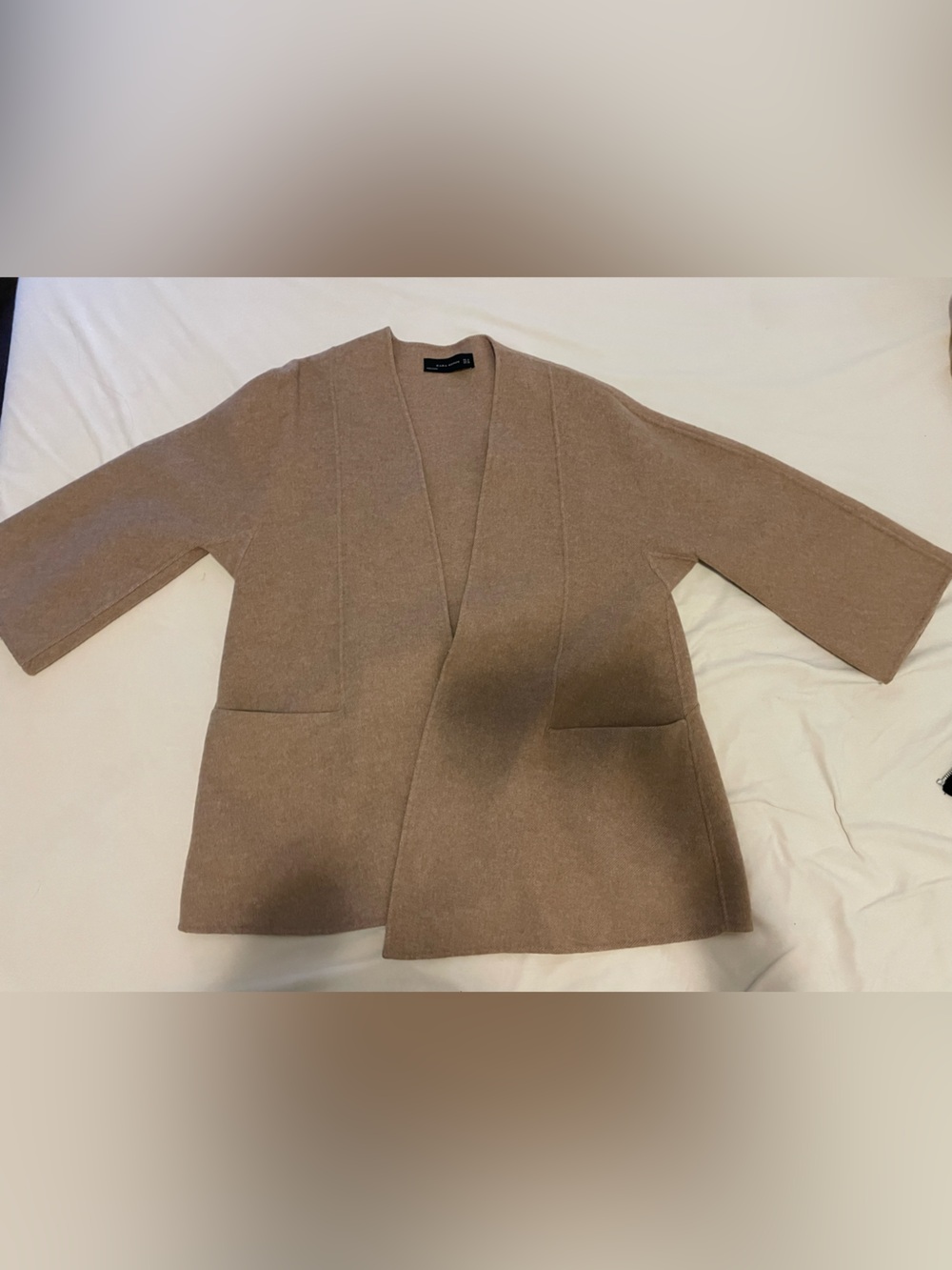 Zara Open-Front Wool-Blend Coat Camel | M | Shawl Collar